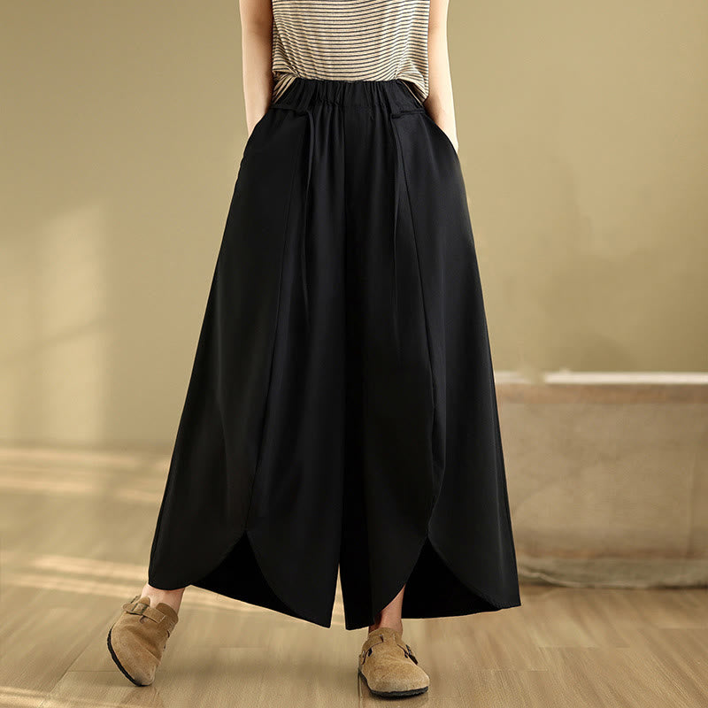 Buddha Stones Summer Vintage Lace-Up Women's Wide Leg Split Pants With Pockets - Black - US8-10，UK/AU12-14，EU40-42 (2XL) - image 0