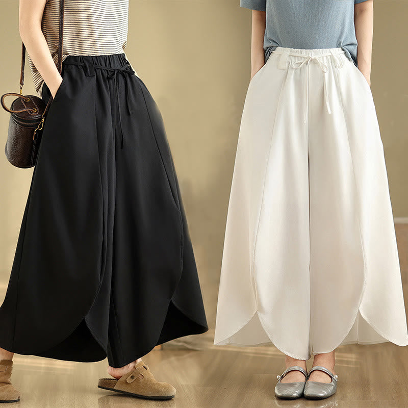 Buddha Stones Summer Vintage Lace-Up Women's Wide Leg Split Pants With Pockets - image 16