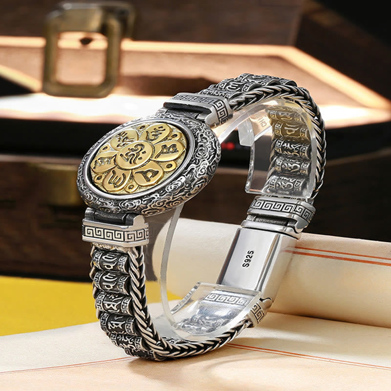 Buddha Stones Tibetan Copper Buckle Om Mani Padme Hum Turntable Rotatable Peace Metal Bracelet - image 1