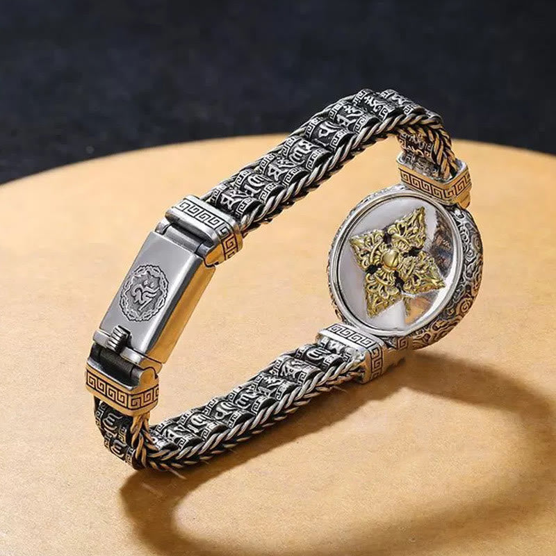 Buddha Stones Tibetan Copper Buckle Om Mani Padme Hum Turntable Rotatable Peace Metal Bracelet - image 4