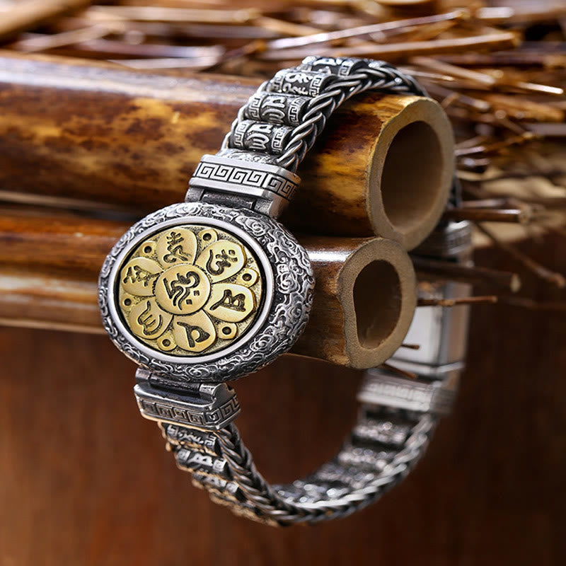 Buddha Stones Tibetan Copper Buckle Om Mani Padme Hum Turntable Rotatable Peace Metal Bracelet - 7.8in(20cm) - image 0