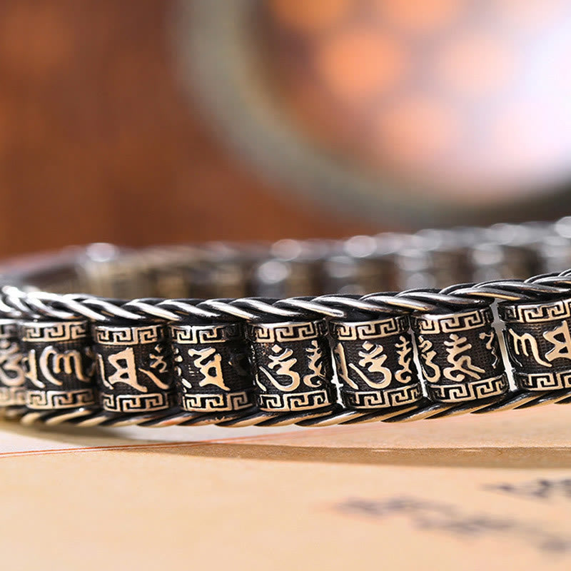 Buddha Stones Tibetan Copper Buckle Om Mani Padme Hum Turntable Rotatable Peace Metal Bracelet - image 11