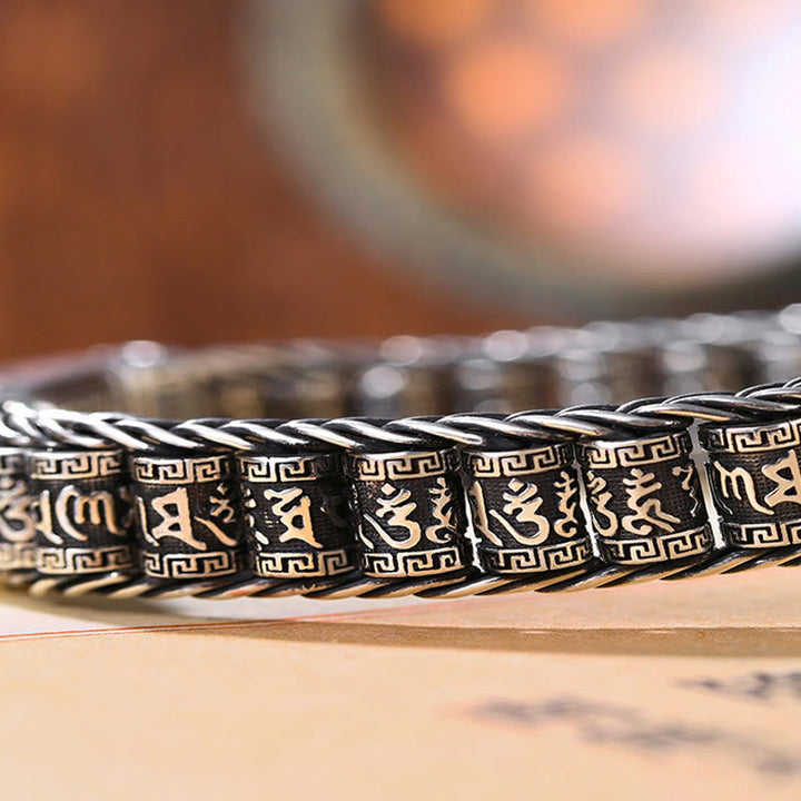 Buddha Stones Tibetan Copper Buckle Om Mani Padme Hum Turntable Rotatable Peace Metal Bracelet - image 11