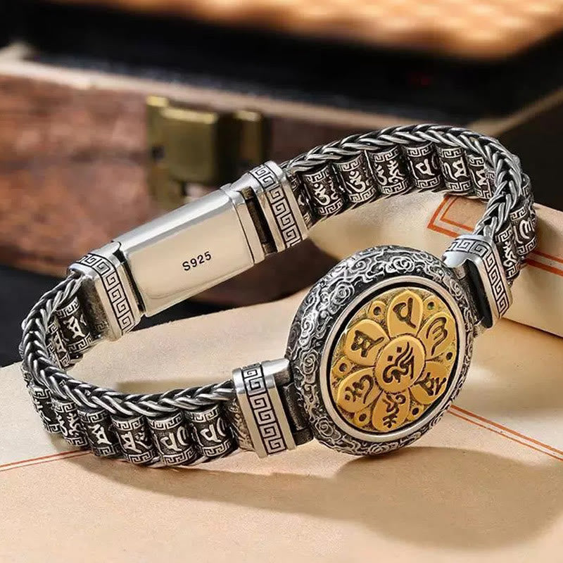 Buddha Stones Tibetan Copper Buckle Om Mani Padme Hum Turntable Rotatable Peace Metal Bracelet - image 2