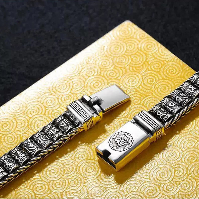 Buddha Stones Tibetan Copper Buckle Om Mani Padme Hum Turntable Rotatable Peace Metal Bracelet - image 10