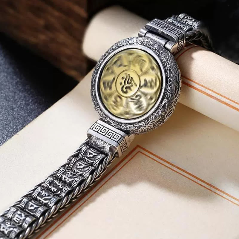 Buddha Stones Tibetan Copper Buckle Om Mani Padme Hum Turntable Rotatable Peace Metal Bracelet - image 3