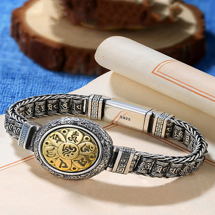 Buddha Stones Tibetan Copper Buckle Om Mani Padme Hum Turntable Rotatable Peace Metal Bracelet - image 8