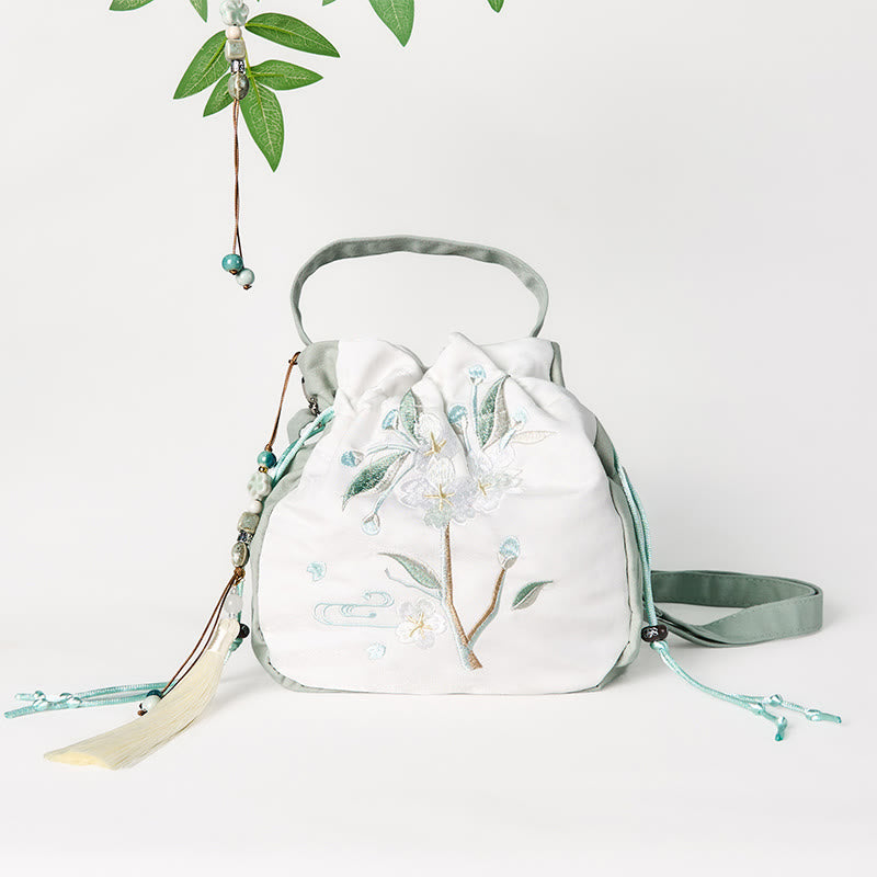 Buddha Stones Embroidered Green Pear Blossom Canvas Tote Crossbody Bag Shoulder Bag Handbag - image 4