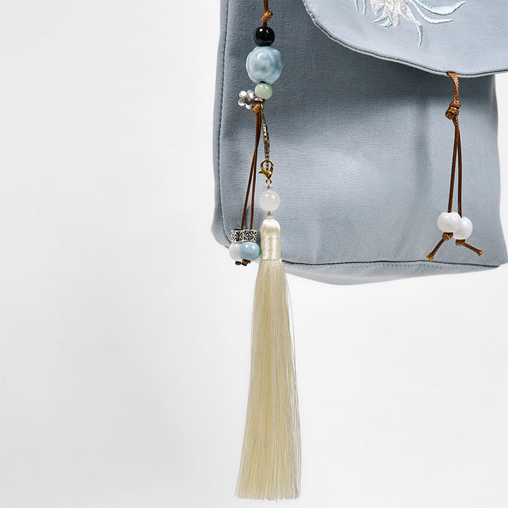 Buddha Stones Plain Embroidered LightBlue Epiphyllum Cotton Linen Crossbody Bag Shoulder Bag - image 6