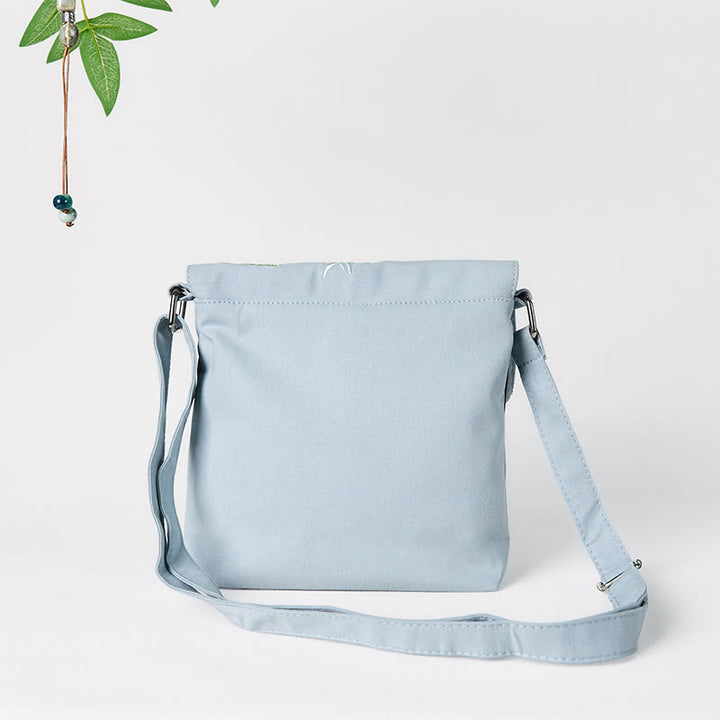 Buddha Stones Plain Embroidered LightBlue Epiphyllum Cotton Linen Crossbody Bag Shoulder Bag - image 2