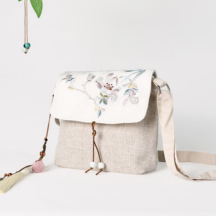 Buddha Stones Handmade Magnolia Embroidered Large Capacity Polyester Canvas Backpack - image 3