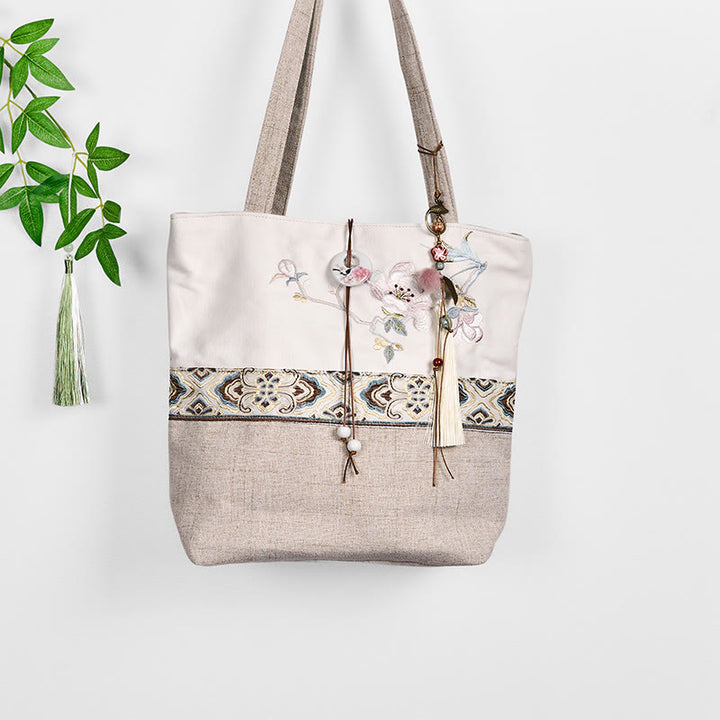 Buddha Stones Magnolia Embroidery Canvas Polyester Shoulder Bag - image 6