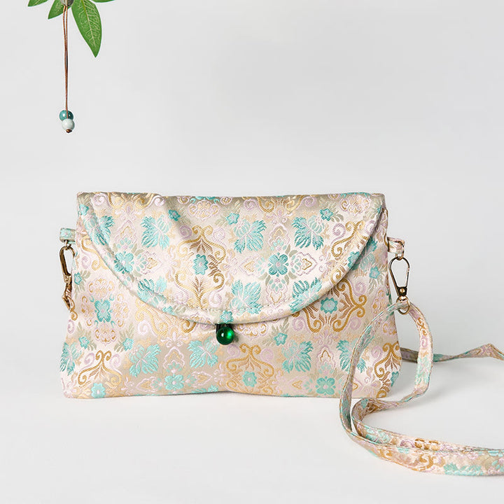 Buddha Stones Retro Flowers Pattern Polyester Cotton Embroidery Crossbody Bag Hangbags - Beige-12.5*19*4.5cm - image 0