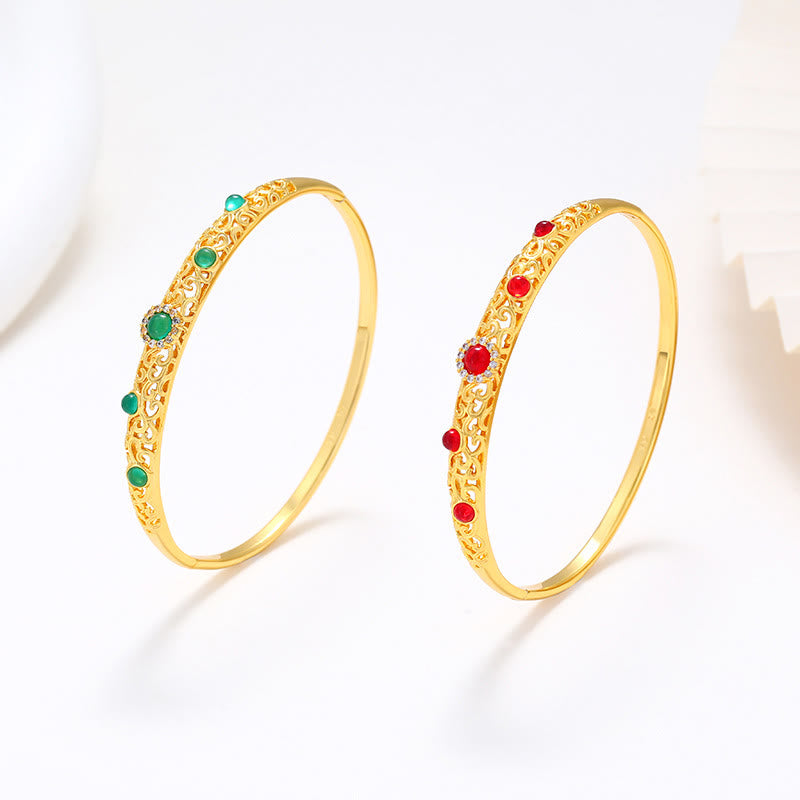 Buddha Stones Vine Design Alloy Zircon Luck Bracelet Bangle - image 10