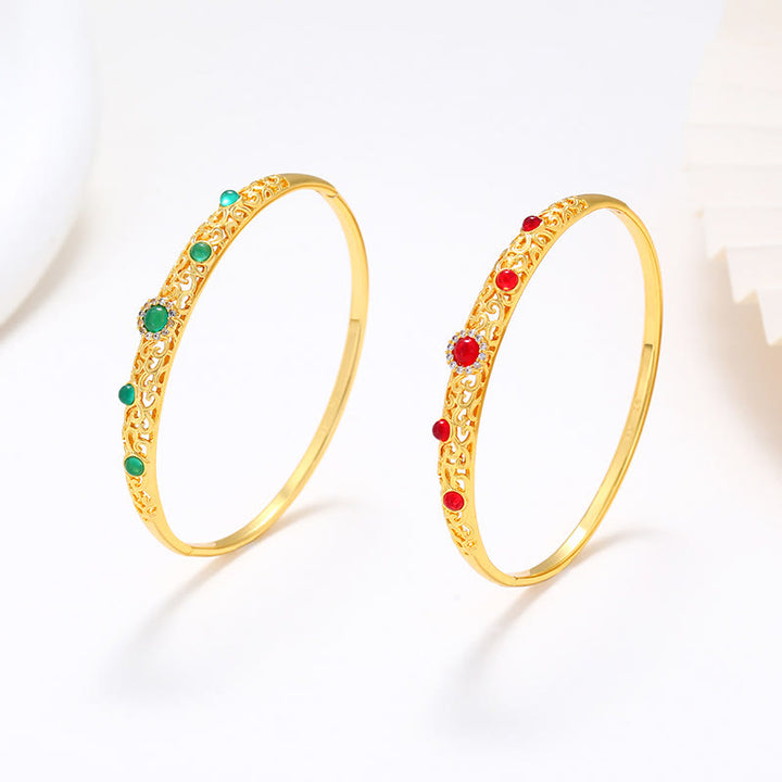 Buddha Stones Vine Design Alloy Zircon Luck Bracelet Bangle - image 10