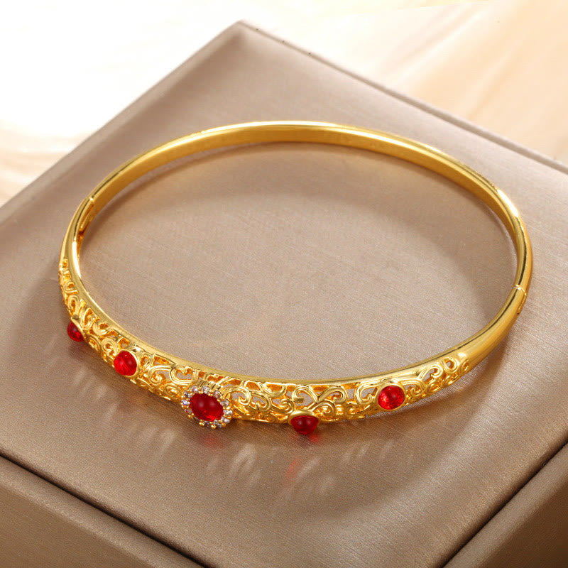 Buddha Stones Vine Design Alloy Zircon Luck Bracelet Bangle - Red - 56mm(Can Be Opened) - image 1