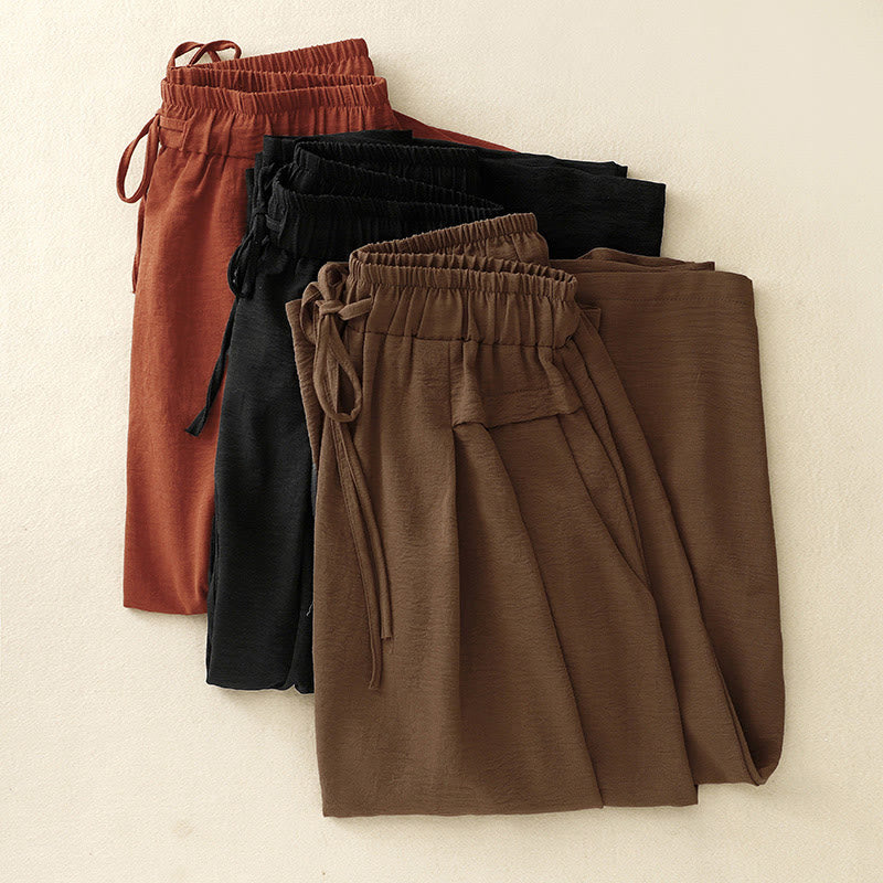 Buddha Stones Causal Ethnic Simple Drawstring Design Women's Wide Leg Cropped Pants With Pockets - image 19