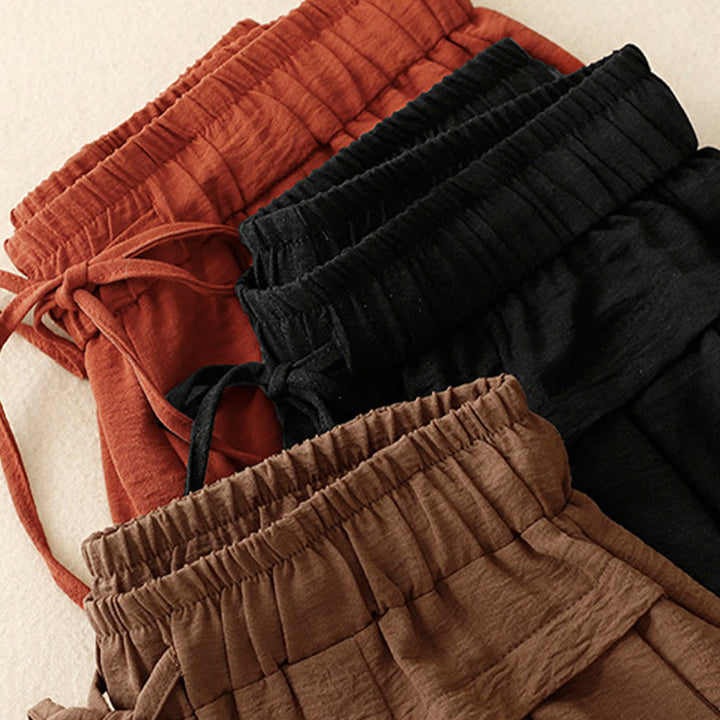 Buddha Stones Causal Ethnic Simple Drawstring Design Women's Wide Leg Cropped Pants With Pockets - image 20