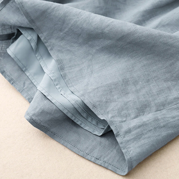 Buddha Stones Summer 2pcs Plain Long Sleeve Shirt Top Cardigan Shorts Meditation Clothing Women's Set With Pockets - image 27