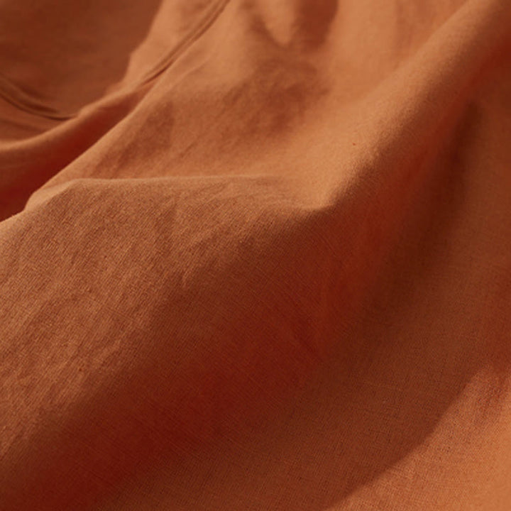 Buddha Stones Summer Retro Solid Color Button Design Short Sleeve Cotton Midi Dress With Pockets - image 7