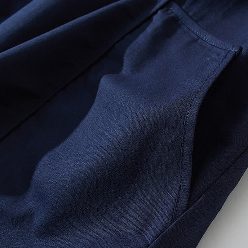 Buddha Stones Summer Retro Solid Color Button Design Short Sleeve Cotton Midi Dress With Pockets - image 22