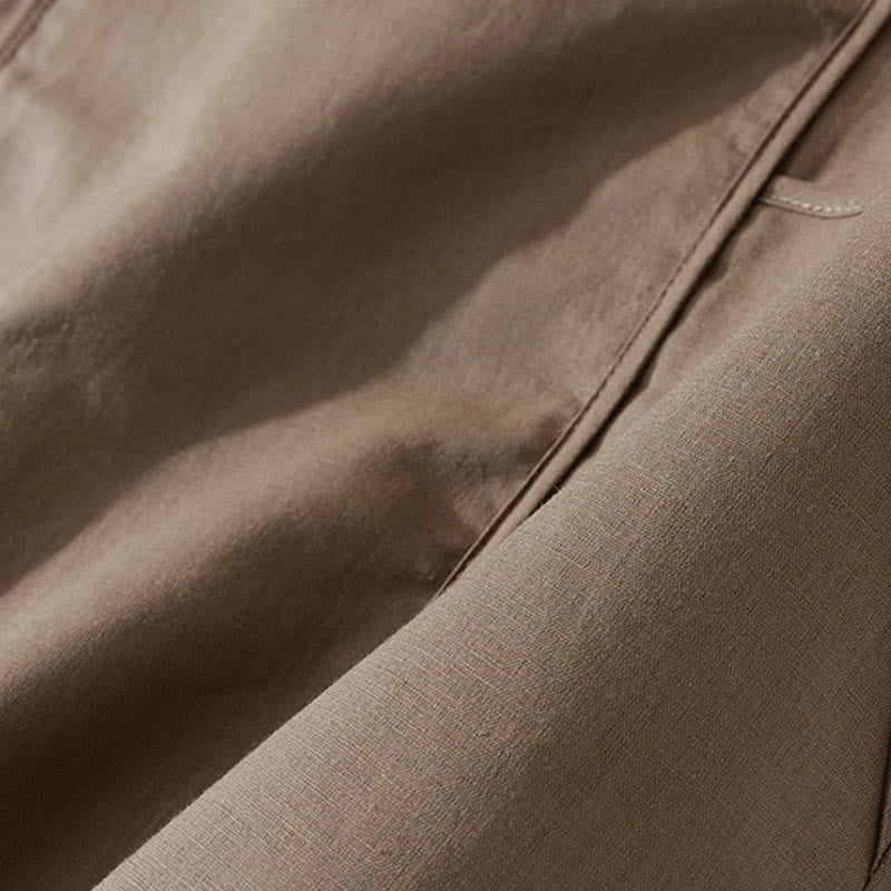 Buddha Stones Summer Retro Solid Color Button Design Short Sleeve Cotton Midi Dress With Pockets - image 13