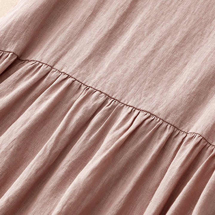 Buddha Stones Casual Artistic Solid Color Simple Design High Waist Short Sleeve Midi Dress With Pockets - image 17