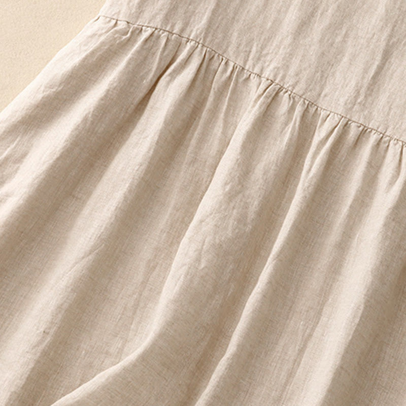 Buddha Stones Casual Artistic Solid Color Simple Design High Waist Short Sleeve Midi Dress With Pockets - image 4