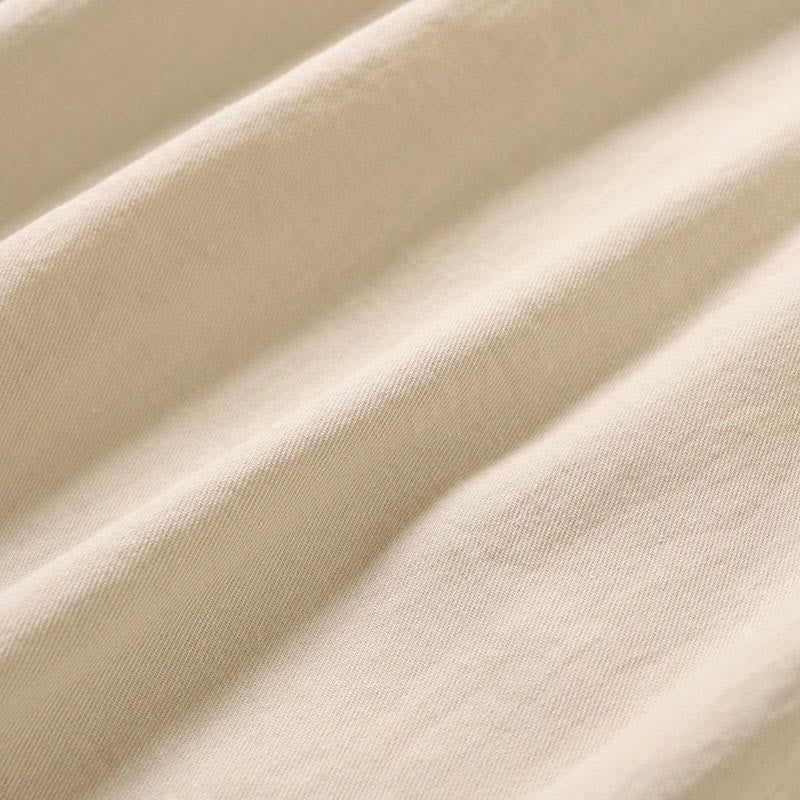 Buddha Stones Casual Artistic Geometric Embroidery Button Front Long Lantern Sleeve Cotton Linen Midi Dress - image 18