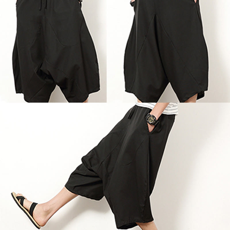 Buddha Stones Spring Plain Simple Patchwork Design Drawstring Cotton Linen Men's 7-8 Length Wide Leg Pants With Pockets - image 25