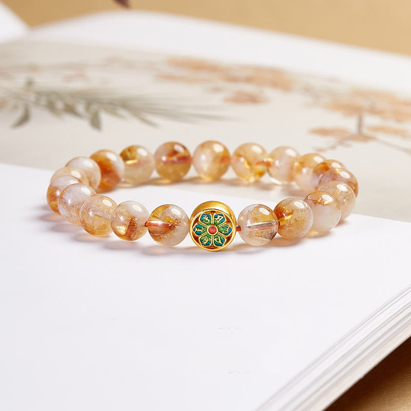 Buddha Stones 999 Sterling Silver Om Mani Padme Hum Citrine Protection Bracelet - Citrine(Wrist Circumference: 5.5-6.3in(14-16cm)) - image 0