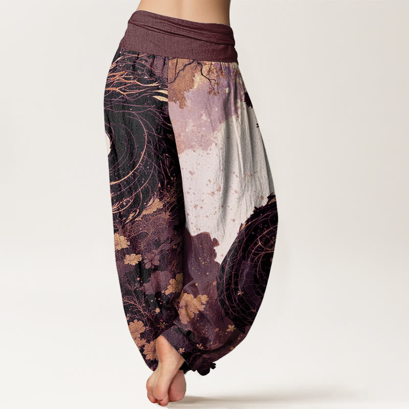 Buddha Stones Cotton Casual Dragon Ancient Tree Pattern Women's Elastic Waist Harem Pants - image 6