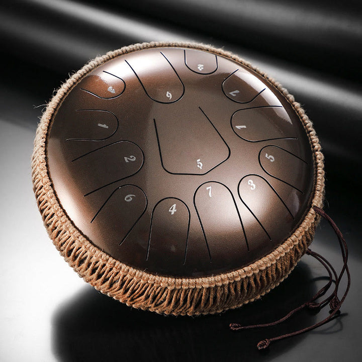 Buddha Stones Steel Tongue Drum Sound Healing Meditation Drum Kit 13 Note 12 Inch Percussion Instrument - Brown 12 IN - image 8