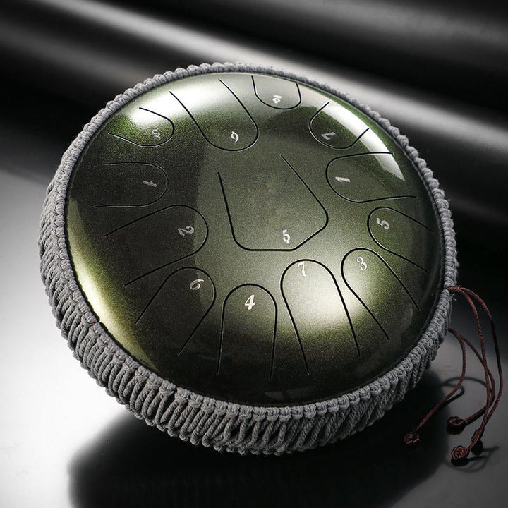 Buddha Stones Steel Tongue Drum Sound Healing Meditation Drum Kit 13 Note 12 Inch Percussion Instrument - Dark Green 12 IN - image 9