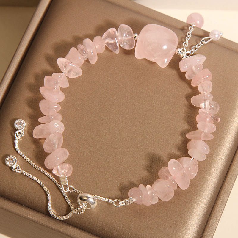 Buddha Stones Natural Pink Crystal Agate Gravel Stone Cat Head Soothing Bracelet - image 2