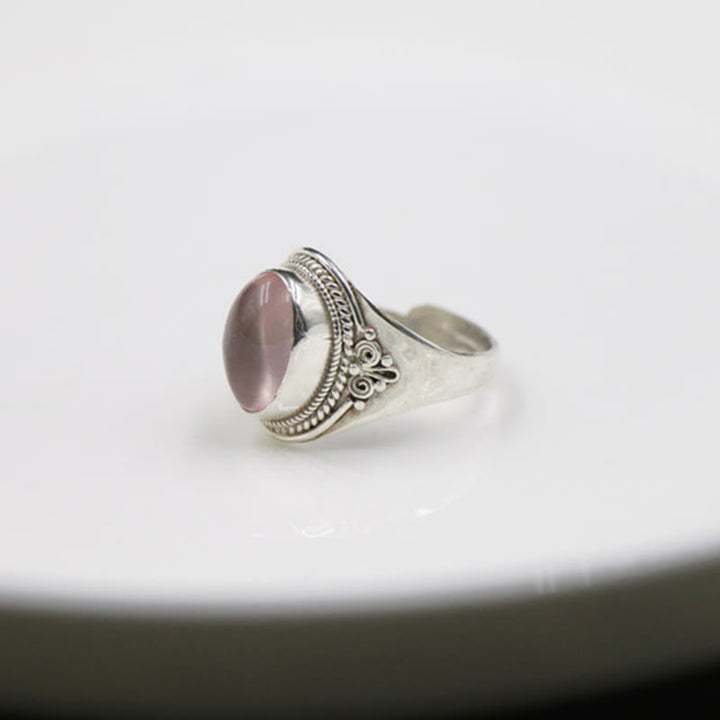 Buddha Stones 925 Sterling Silver Handmade Natural Rose Quartz Loving Energy Adjustable Ring - image 4