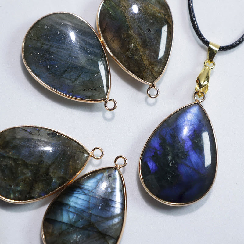 Buddha Stones Water Drop Pattern Labradorite Healing Necklace Pendant - image 3
