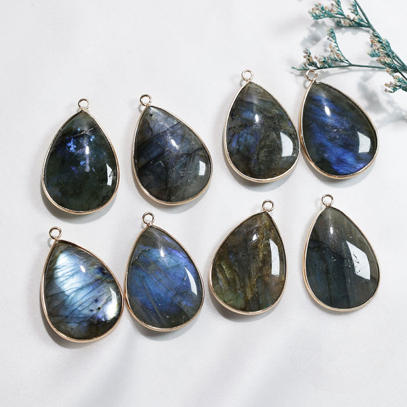 Buddha Stones Water Drop Pattern Labradorite Healing Necklace Pendant - image 5