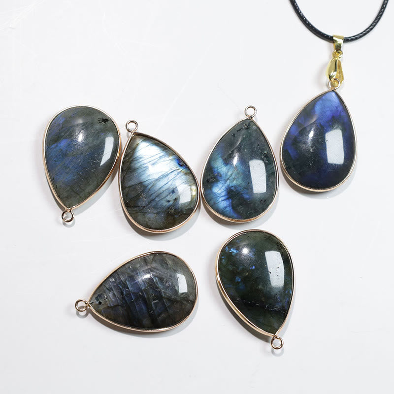 Buddha Stones Water Drop Pattern Labradorite Healing Necklace Pendant - image 0