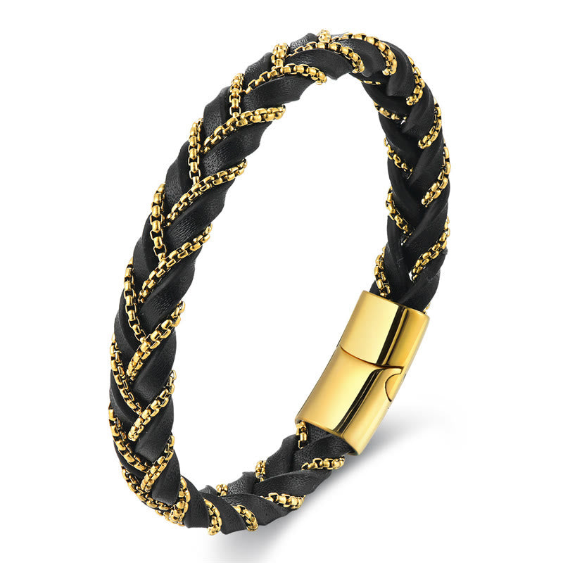 Buddha Stones Simple Design Titanium Steel Calm Braided Leather Buckle Bracelet - image 4