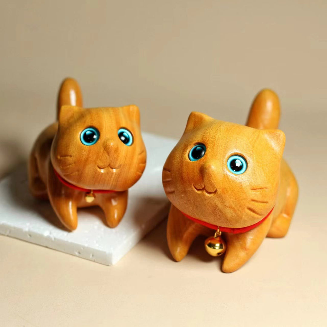 Buddha Stones Mini Sandalwood Carved Lucky Confident Cat Healing Decoration - image 11
