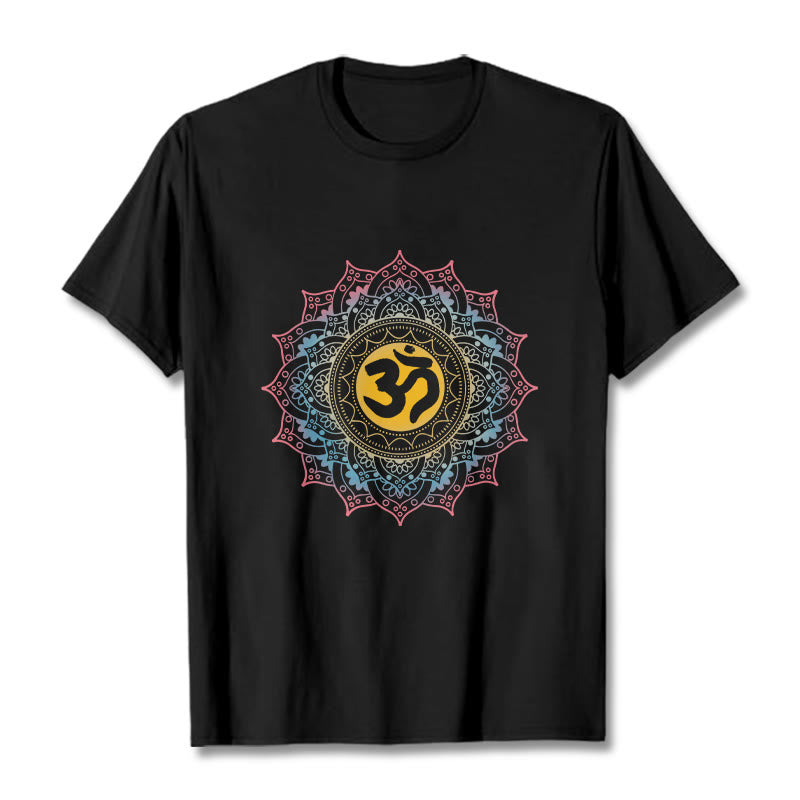 Buddha Stones Color Gradient Mandala OM Pattern Tee T-shirt - Black - 2XL - image 0