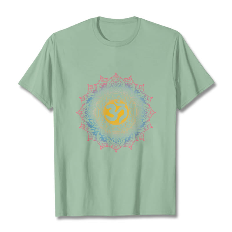 Buddha Stones Color Gradient Mandala OM Pattern Tee T-shirt - PaleGreen - 2XL - image 14