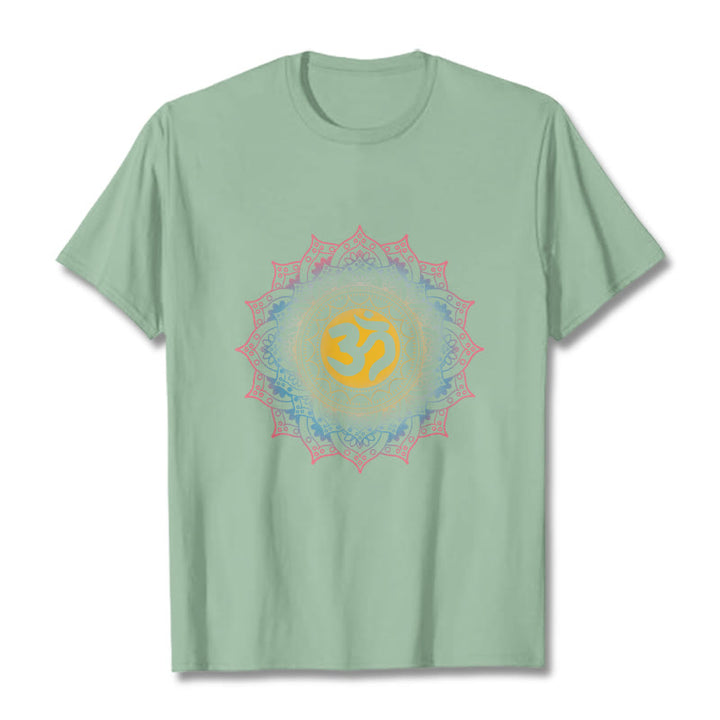 Buddha Stones Color Gradient Mandala OM Pattern Tee T-shirt - PaleGreen - 2XL - image 14