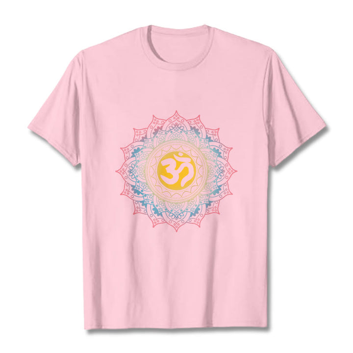 Buddha Stones Color Gradient Mandala OM Pattern Tee T-shirt - LightPink - 2XL - image 12