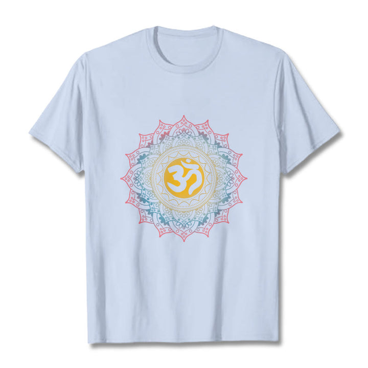 Buddha Stones Color Gradient Mandala OM Pattern Tee T-shirt - LightCyan - 2XL - image 18