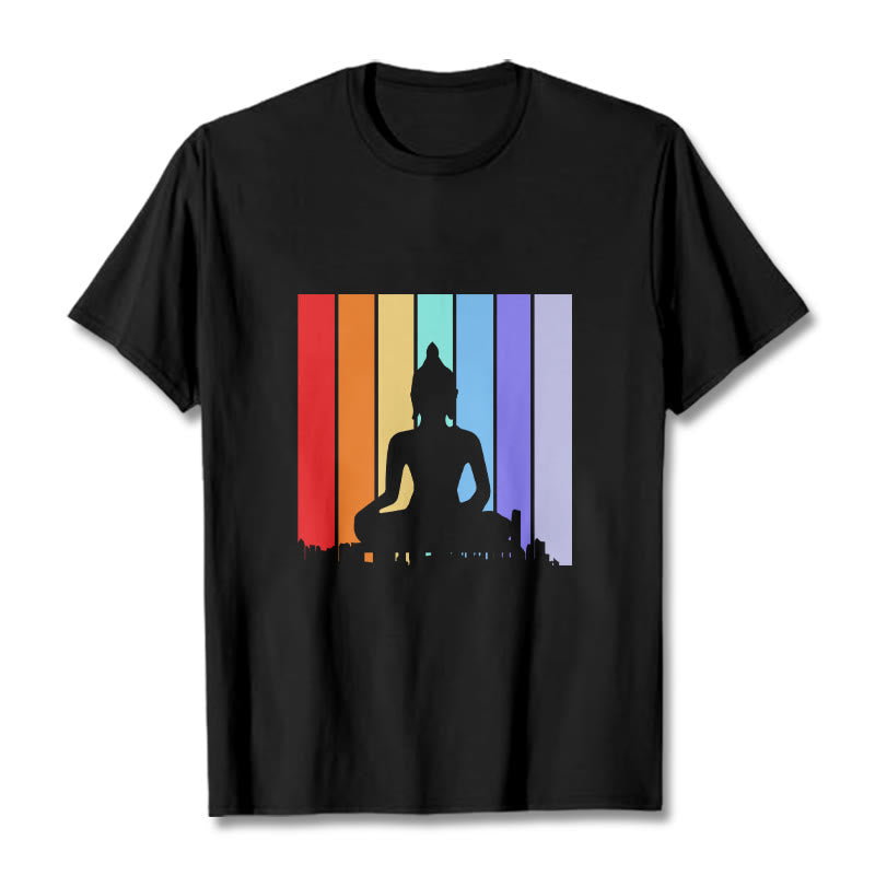 Buddha Stones Meditation Buddha Rainbow Tee T-shirt - Black - 2XL - image 0