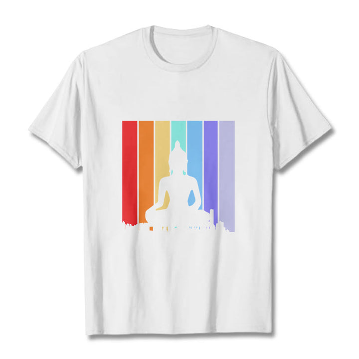 Buddha Stones Meditation Buddha Rainbow Tee T-shirt - White - 2XL - image 5