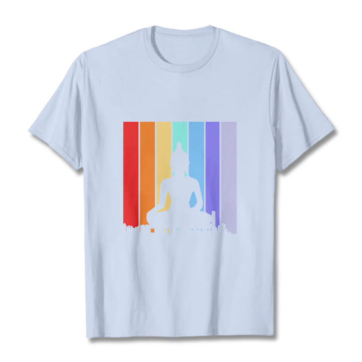 Buddha Stones Meditation Buddha Rainbow Tee T-shirt - LightCyan - 2XL - image 18