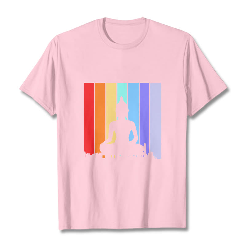 Buddha Stones Meditation Buddha Rainbow Tee T-shirt - LightPink - 2XL - image 12